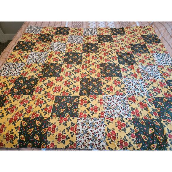 Hand pieced Lap Throw Blanket Topper 100% Cotton, 4.5'x4', NEW 6"x6" square Fall - Picture 3 of 9